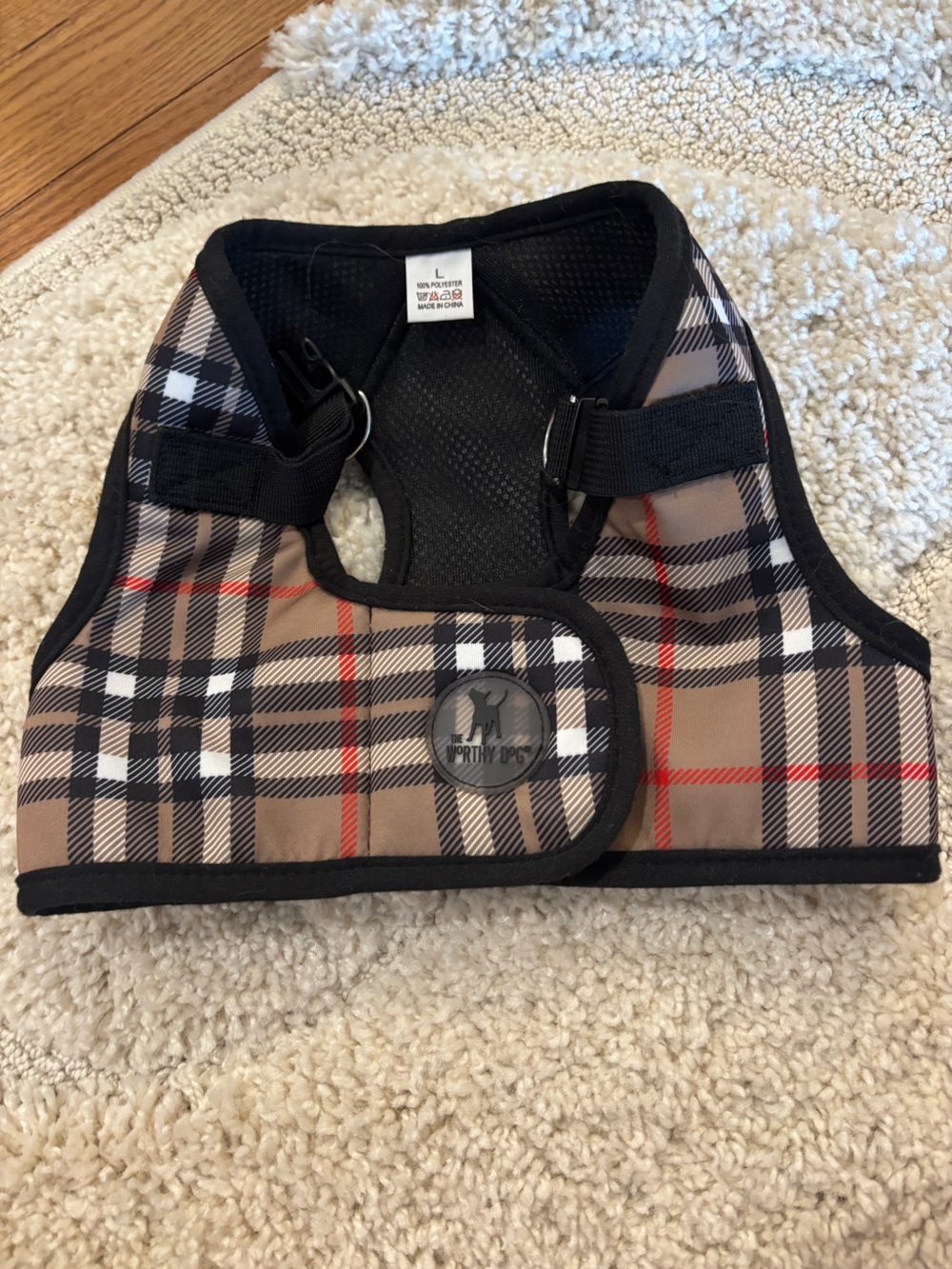 Port Authority - Burberry look- Brown Plaid Dog Harness with Black Trim- L
